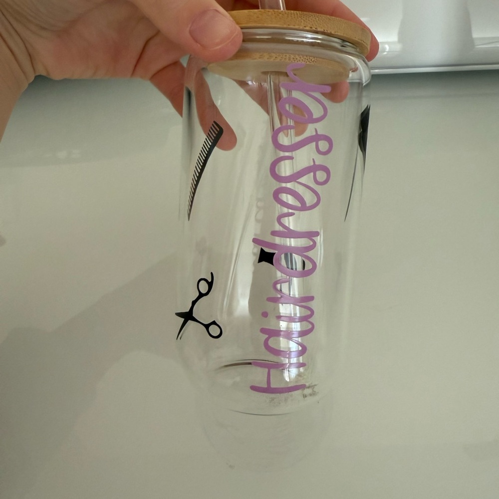 Hairdresser Glass Tumbler with Straw